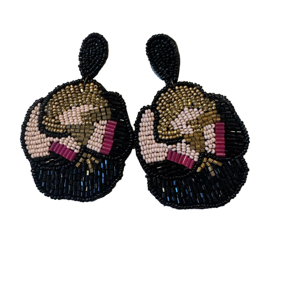 Elegant Beaded Earrings - Black and Pink floral